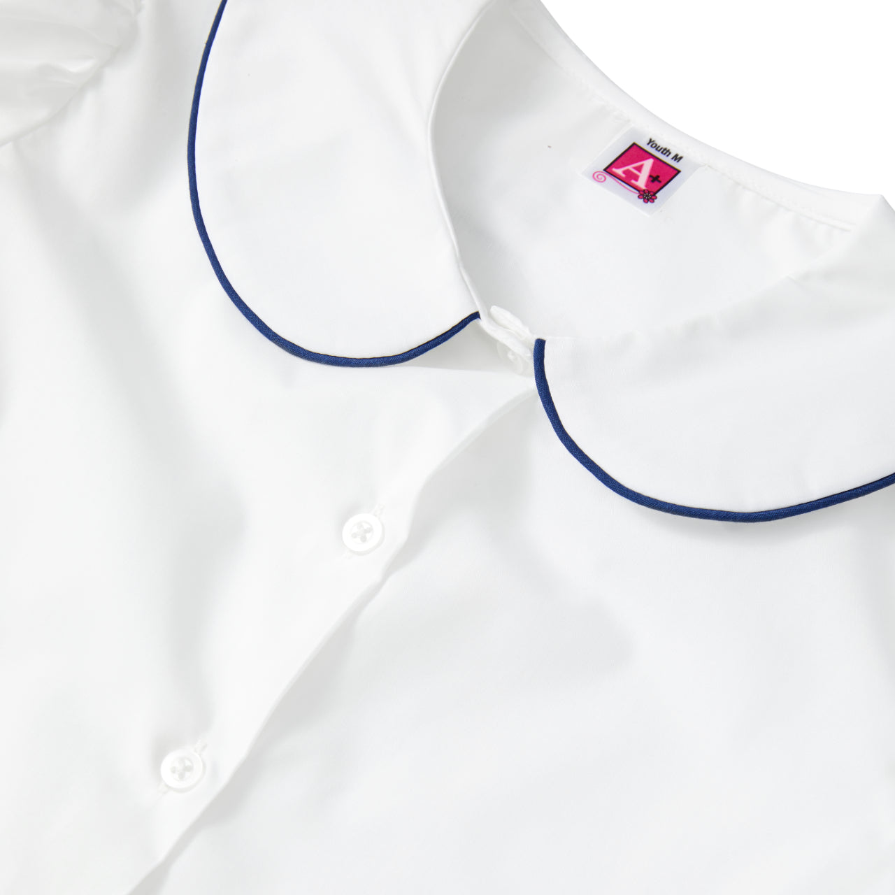Peter Pan Collar Blouse with Navy Piping