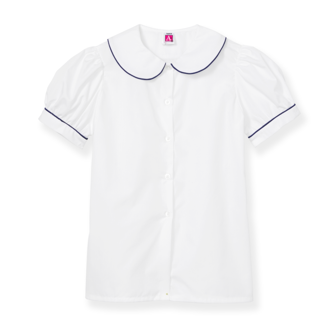 Peter Pan Collar Blouse with Navy Piping
