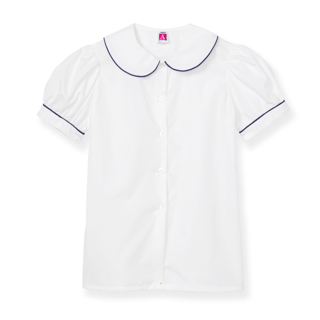Peter Pan Collar Blouse with Navy Piping