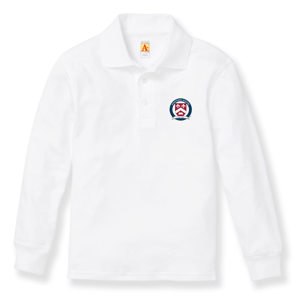White Long Sleeve Pique Polo Shirt